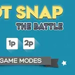 Tytuł Dot Snap The Battle z opcjami gry dla jednego lub dwóch graczy na niebieskim tle