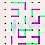 Kolorowe linie fioletowe i zielone łączą czarne kropki na jasnym tle, tworząc geometryczny wzór
