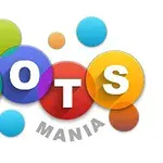 Kolorowe kółka z białymi literami układające się w napis DOTS, z dodatkiem słowa MANIA poniżej