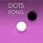 Dwa kontrastujące kropki, czarna i biała, na fioletowym tle z napisem DOTS PONG