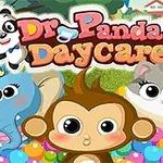 Kolorowa ilustracja z animowanymi zwierzętami: słoniem, małpką i kotem, oraz panda na górze z balonami i trawą w tle