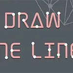 Napis DRAW ONE LINE ułożony z linii i punktów na ciemnoszarym tle z geometrycznymi kształtami w prawym górnym rogu