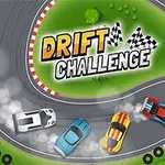 Samochody sportowe w drifcie na zakręcie toru wyścigowego z napisem Drift Challenge