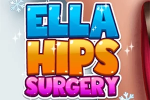Kolorowy napis Ella Hips Surgery w stylu kreskówkowym z zimowymi akcentami