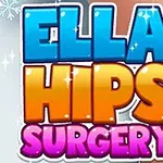 Kolorowy napis Ella Hips Surgery w stylu kreskówkowym z zimowymi akcentami