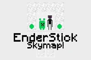 Grafika przedstawia pikselową ilustrację z zielonym stworem, czarną postacią, oraz napisem EnderStick Skymap!
