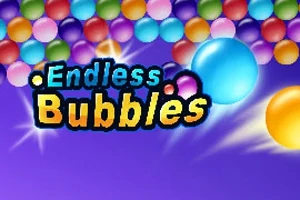Kolorowe bańki unoszące się na fioletowym tle z napisem Endless Bubbles
