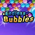 Kolorowe bańki unoszące się na fioletowym tle z napisem Endless Bubbles