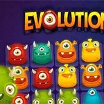 Kolorowe, jednookie potwory z rogami na niebieskim tle z napisem EVOLUTION u góry
