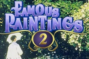 Napis Famous Paintings 2 na tle kobiety z parasolką, otoczonej zielenią i kwiatami