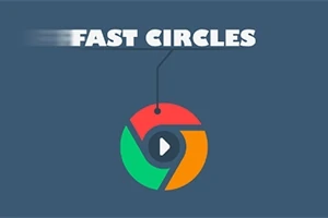 Logo w kształcie koła z kolorowymi segmentami i trójkątem w środku na niebieskim tle z napisem Fast Circles powyżej