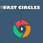 Logo w kształcie koła z kolorowymi segmentami i trójkątem w środku na niebieskim tle z napisem Fast Circles powyżej