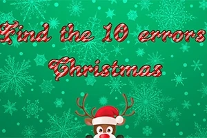 Tekst Find the 10 errors Christmas na zielonym tle z wzorem płatków śniegu, z motywem renifera