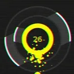 Żółty pierścień z numerem 26 na ciemnym tle z efektem glitch i rozpryskującymi się cząstkami