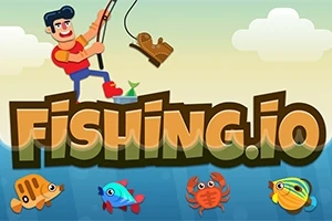 Mężczyzna w czerwonym ubraniu łowi buta na wędkę nad wodą z kolorowymi rybami i krabem, a pod spodem znajduje się napis FISHING