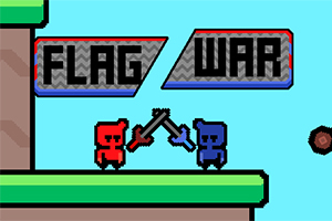 Dwóch pikselowych wojowników na platformie, jeden czerwony i jeden niebieski, krzyżujących miecze, z napisem FLAG WAR nad nimi