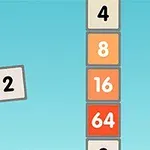 Flappy 2048 Kwadrat z numerem „2” i skrzydłem obok pionowego stosu kolorowych bloków z numerami na niebieskim tle