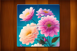 Kwiatowy puzzle z różowymi i kremowymi kwiatami na niebieskim tle