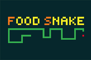 Napis FOOD SNAKE w pikselowej czcionce na ciemnym tle z zieloną linią przypominającą węża