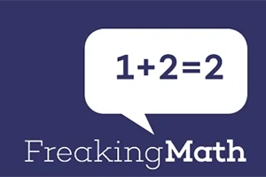 Na granatowym tle biały dymek z równaniem 1+2=2 oraz napis Freaking Math poniżej