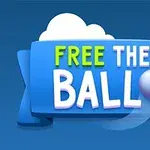 Niebieski baner z napisem FREE THE BALL i grafiką fioletowej piłki na tle chmury