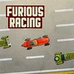 Dwa zielone i jeden czerwony bolid wyścigowy na torze, z napisem Furious Racing w lewym górnym rogu