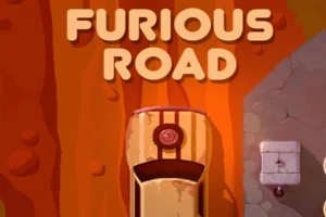 Ilustracja przedstawia samochód na czerwonej, pustynnej drodze z napisem Furious Road u góry
