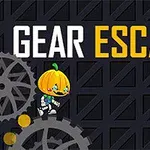 Postać z dyniową głową w kombinezonie na tle czarnej ściany z dużymi zębatkami i napisem Gear Escape