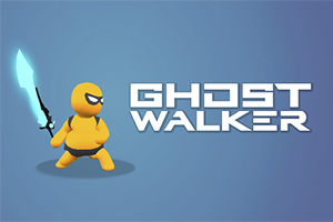 Żółta postać trzymająca niebieski miecz na tle napisu Ghost Walker