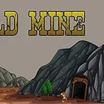 Napis GOLD MINE nad ilustracją ciemnej góry z wejściem do kopalni i postacią stojącą obok wejścia