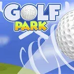 Duża piłka golfowa z efektem ruchu na tle nieba i trawy, z napisem GOLF PARK u góry