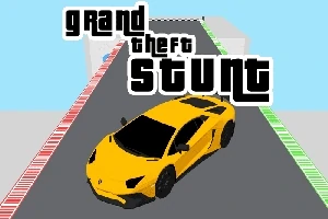 Żółty sportowy samochód na torze wyścigowym z napisem grand theft stunt na niebieskim tle