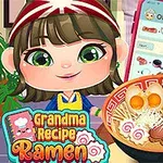 Dziewczynka z brązowymi włosami i zielonymi oczami przed miseczką ramen, obok telefonu z przepisem