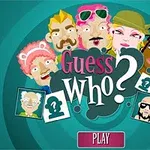 Kolorowa grafika przedstawiająca różnorodne postacie z napisem Guess Who?