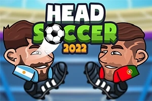 Dwóch kreskówkowych piłkarzy z flagami Argentyny i Portugalii, nad nimi napis Head Soccer 2022