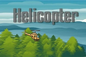 Helicopter Helikopter w stylu pikselowym lecący nad zielonym lasem z napisem Helicopter na niebieskim tle nieba