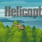 Helicopter Helikopter w stylu pikselowym lecący nad zielonym lasem z napisem Helicopter na niebieskim tle nieba