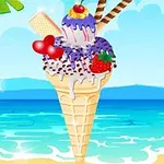 Kolorowe lody gałkowe i napój z rurką na tle niebieskim