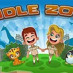 Dwoje uśmiechniętych dzieci w strojach safari trzymają się za ręce, otoczone przez młode zwierzęta na tle zoo