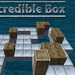 Drewniane skrzynie ustawione na szachownicy nad wodą z napisem Incredible Box u góry