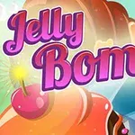 Kolorowa grafika z napisem Jelly Bomb na tle żelków i wiśni z lontem