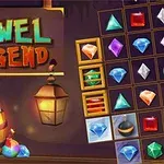 Kolorowe klejnoty i latarnia na tle drewnianego szyldu z napisem Jewel Legend