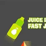 Zielona butelka soku z ikoną gruszki obok napisu JUICE BOTTLE FAST JUMPS na szarym tle