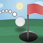 Piłka golfowa lecąca w kierunku dołka z czerwoną flagą na tle pogodnego nieba