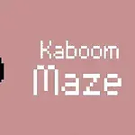 Czarna, pikselowa bomba z lontem na różowym tle, obok napis Kaboom Maze w białej czcionce