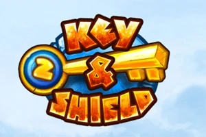 Kolorowe logo z napisem Key & Shield z dużym kluczem w tle na jasnym, niebieskim tle
