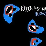 Niebieskie postacie z szeroko otwartymi ustami i oczami na czarnym tle z tekstem Killer Escape Huggy