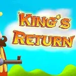 Król w żółtej koronie trzymający strzelbę na kolorowym tle z napisem Kings Return