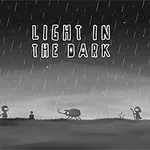 Sylwetki postaci i stworzeń na tle deszczu z dużym napisem Light in the Dark
