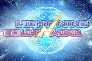 Napis Lightning Solitaire na tle błękitnej kuli z błyskawicą, otoczone rozbłyskami energii